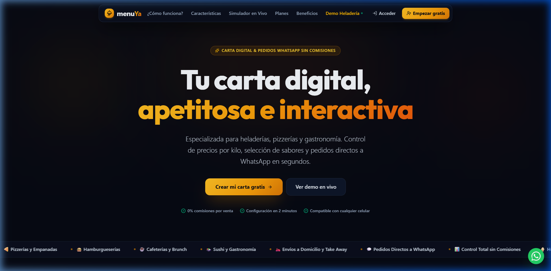 Carta y menú digital interactivo para gastronomía y heladerías de menuYa